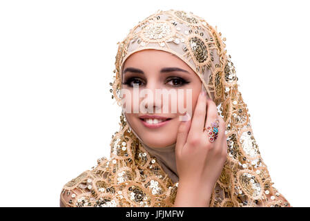 Donna musulmana in fashion concept isolato su bianco Foto Stock