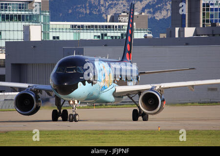 Genf/Svizzera del 20 giugno 2017: A320 da Brussel a Genf Aeroporto. Foto Stock