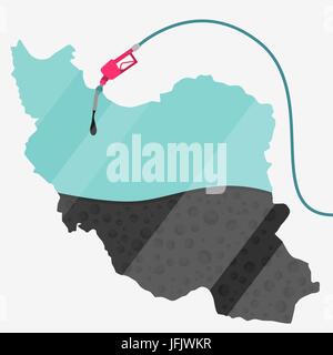 Mappa di Iran essendo alimentato da olio. Pompa del gas alimentato mappa. Sulla mappa vi è la riflessione di vetro. Concettuale. La produzione di olio o di paesi importatori. Illustrazione Vettoriale