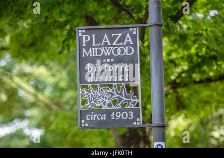 Plaza midwood del distretto storico in charlotte nc segno Foto Stock