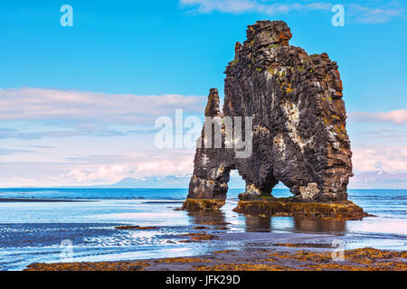 Resti di un antico Hvitserkur scogliera sul mare Foto Stock