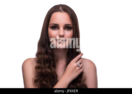 Giovane donna nel concetto di bellezza bianco su sfondo isolato Foto Stock