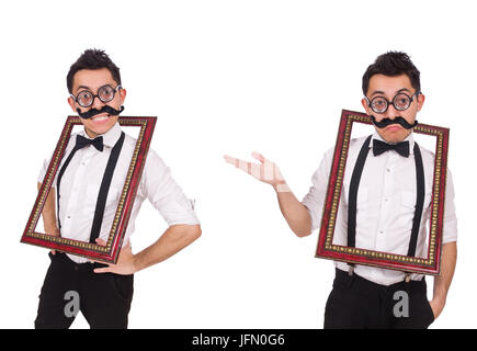 Il giovane uomo con telaio isolato su bianco Foto Stock