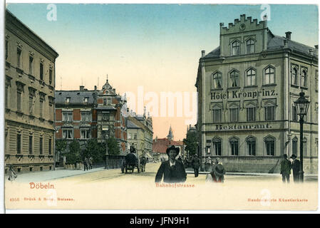 04953-Döbeln-1903-Bahnhofstrasse mit Hotel Kronprinz und Pferdewagen-Brück & Sohn Kunstverlag Foto Stock