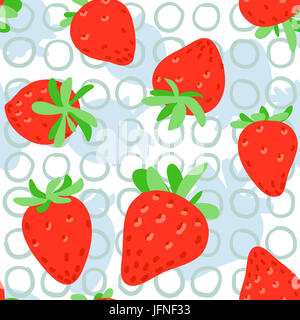 Le fragole seamless pattern. Fragola rossa con foglie verdi su sfondo una schifezza. Alla moda di disegno a mano libera illustrazione Foto Stock