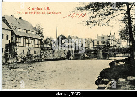 12073-Olbernhau-1910-An der Flöha mit Kegelbrücke-Brück & Sohn Kunstverlag Foto Stock