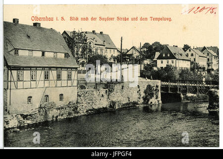 12075-Olbernhau-1910-Flöha mit Brücke - Saydaer Straße und Tempelweg-Brück & Sohn Kunstverlag Foto Stock