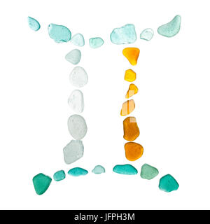 Vetro del mare segno zodiacale, Gemini, su sfondo bianco Foto Stock
