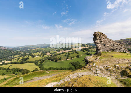 Vista da Dinas Castello di Bran, Llangollen, Denbighshire, Wales, Regno Unito Foto Stock