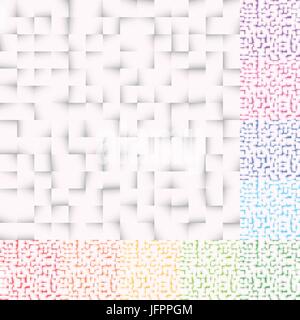 Set di Mosaico pattern in diversi colori. Modello di piazze, piazze texture con riempimenti di casuale. Ogni piastrella è perfettamente ripetibile. Illustrazione Vettoriale