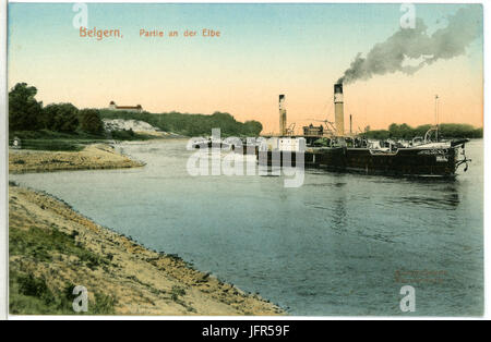 10054-Belgern-1908-Blick auf die Elbe mit Schleppzug-Brück & Sohn Kunstverlag Foto Stock