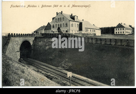 10525-Moldau-1908-Fischerhaus mit Eisenbahntunnel-Brück & Sohn Kunstverlag Foto Stock