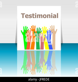 Testimonial di testo. Il concetto di business . Le mani umane sagome Foto Stock