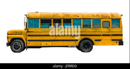 Isolato Grungy vecchio abbandonato USA giallo Public School Bus Foto Stock