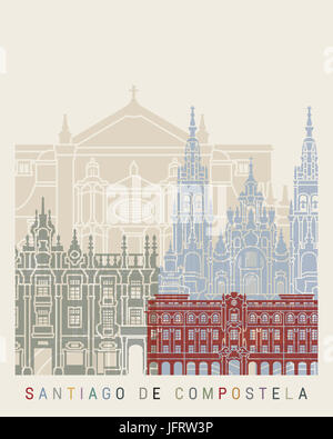 Santiago de Compostela skyline poster in formato vettoriale modificabile file Foto Stock