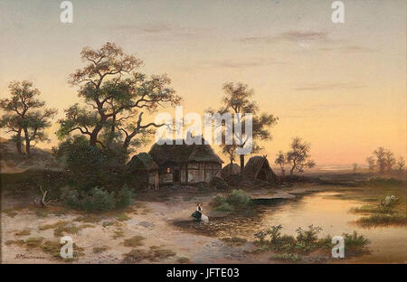 18.. Gustav Hausmann Motiv aus der Lüneburger Heide nach Sonnenuntergang Öl auf Leinwand 35 x 52 cm Foto Stock