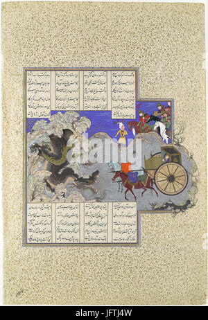 Isfandiyar il terzo corso- egli uccide il drago , folio 434v dal Shahnama (Libro dei Re) di Shah Tahmasp incontrato DP107166 Foto Stock