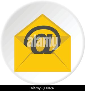Busta gialla con posta elettronica icona segno cerchio Illustrazione Vettoriale