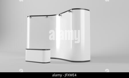 Creative bianco stand design. Modello di stand. Corporate identity rendering 3D Foto Stock