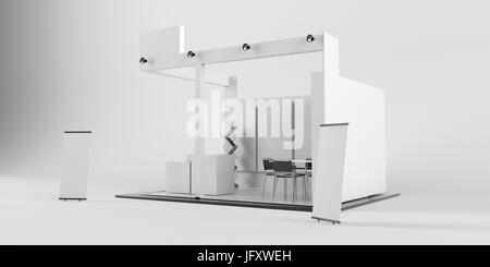 Creative bianco stand design. Modello di stand. Corporate identity rendering 3D Foto Stock