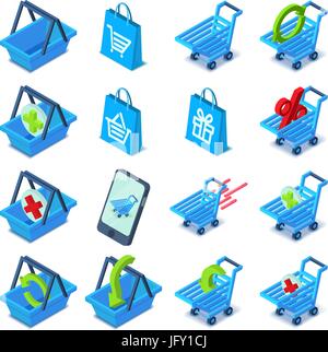 Carrello set di icone, stile isometrico Illustrazione Vettoriale