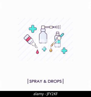 Collezione di bottiglie di medici: spray e cadute Illustrazione Vettoriale