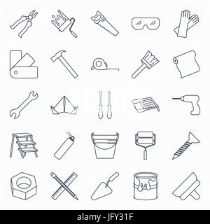 Raccolta di delineare la riparazione e la creazione di strumenti le icone Illustrazione Vettoriale