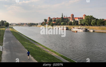 Il castello di Wawel sulle rive della Vistola a Cracovia, Polonia, 28 giugno 2017. Il castello era originariamente la residenza del re polacco a Cracovia. Il castello è situato su di una collina che si affaccia sulla Vistola. Foto: Jan Woitas/dpa-Zentralbild/dpa Foto Stock