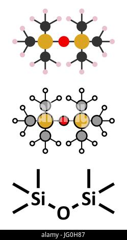 L'esametildisilossano (HDMSO) di organosilicio molecola di solvente. Tradizionale formula scheletrico e stilizzate rappresentazioni. Illustrazione Vettoriale