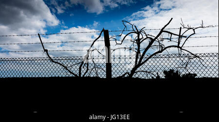 La recinzione di sicurezza contro un blu e il cielo nuvoloso Foto Stock