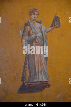 Frammento di affresco raffigurante Melpomene : (musa della tragedia), dalla casa di Julia Felix a Pompei, 62-79 D.C. Impero di colore. Da Pompei a sud della Gallia, Musée Saint-Raymond Toulouse (15657473614) Foto Stock