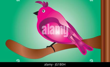 Di un bel colore rosa uccello seduto su un ramo isolato su un gradiente dello sfondo. Illustrazione Vettoriale
