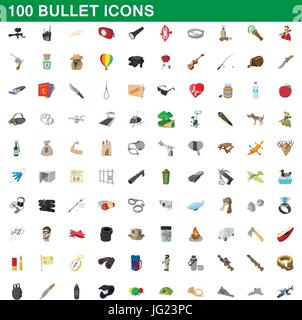 100 bullet set di icone, stile cartoon Illustrazione Vettoriale