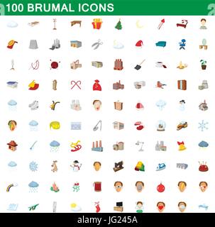 100 brumal set di icone, stile cartoon Illustrazione Vettoriale
