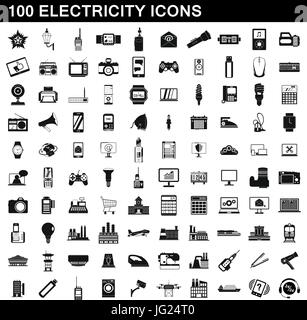 100 Elettricità set di icone, stile semplice Illustrazione Vettoriale