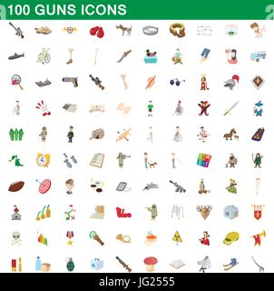 100 pistole set di icone, stile cartoon Illustrazione Vettoriale