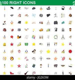 100 icone a destra set, stile cartoon Illustrazione Vettoriale