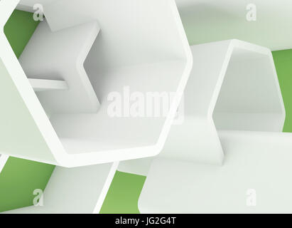 Astratto bianco caotica favi struttura sulla parete verde. Computer sfondo grafico utili come una immagine di sfondo. 3D render Foto Stock