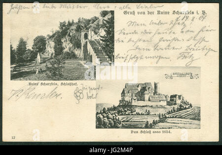 Karl F. Wunder PC 0012 Saluto von der Ruine Scharzfels i. H. Schloßhof. Das Schloss anno 1654.Bildseite Foto Stock