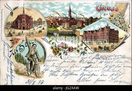 Kunst Anstalt Rosenblatt Frankfurt am Main Ansichtskarte 2172 Verlag Dr. Adolf Edel, Linden (Deisterstraße), Gruss aus Linden vor Hannover, tutti Heil, Bildseite Rathaus Von-Alten-Garten St. Chiesa Martinskirche Lindener 0080 Foto Stock
