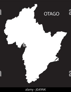 Otago Nuova Zelanda mappa black invertito illustrazione silhouette Illustrazione Vettoriale