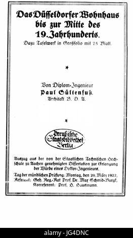 Paolo Sültenfuß, Das Düsseldorfer Wohnhaus bis zur Mitte des 19. Jahrhunderts (Diss. TH Aachen), 19 , Titelblatt Foto Stock