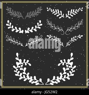 Raccolta di disegnati a mano bordure floreali e divisori Illustrazione Vettoriale