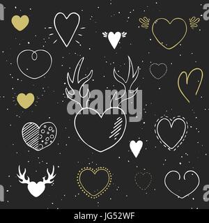 Raccolta di disegnati a mano cuori Illustrazione Vettoriale