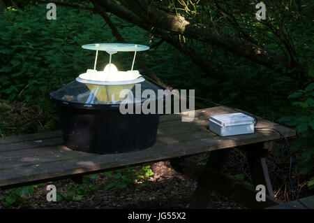 Una falena trap in uso presso RSPB Titchwell Marsh in North Norfolk. Foto Stock