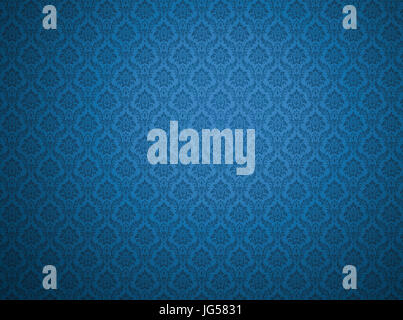 Blue carta da parati damascata con motivi floreali Foto Stock