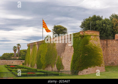 La collina di Montjuic a Barcellona, in Catalogna, Spagna Foto Stock