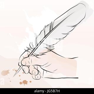 Illustrazione vettoriale di una scrittura a mano con una penna di piuma Illustrazione Vettoriale