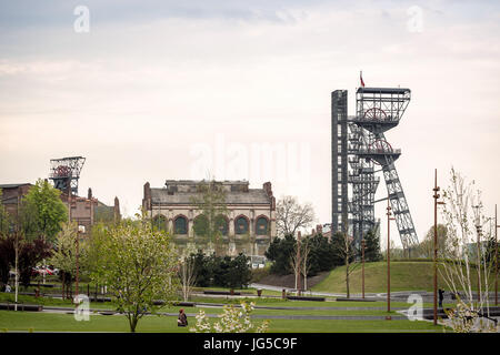 Due albero di data mining nel centro della città di industriale Katowice, Polonia, Europa Foto Stock