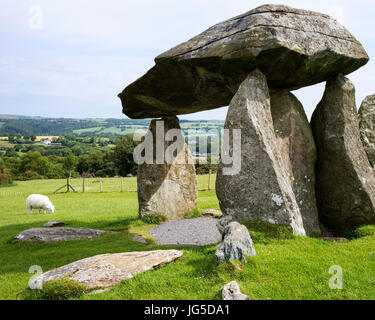 Il più grande e meglio conservato, pietra sepolcrale in Galles, Pentre Ifan, Pembrokeshire, Regno Unito Foto Stock